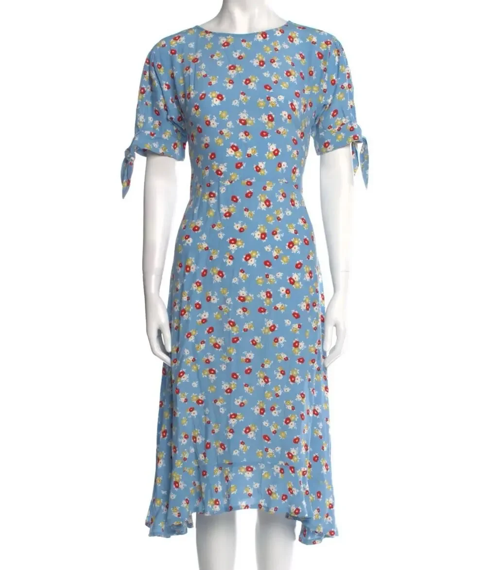 Anthropologie Faithful The Brand SZ 2 Erin Ditzy Print Midi Dress Blue Cottage